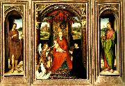 Hans Memling madonnan med barnet tronande med angel och donator oil painting reproduction